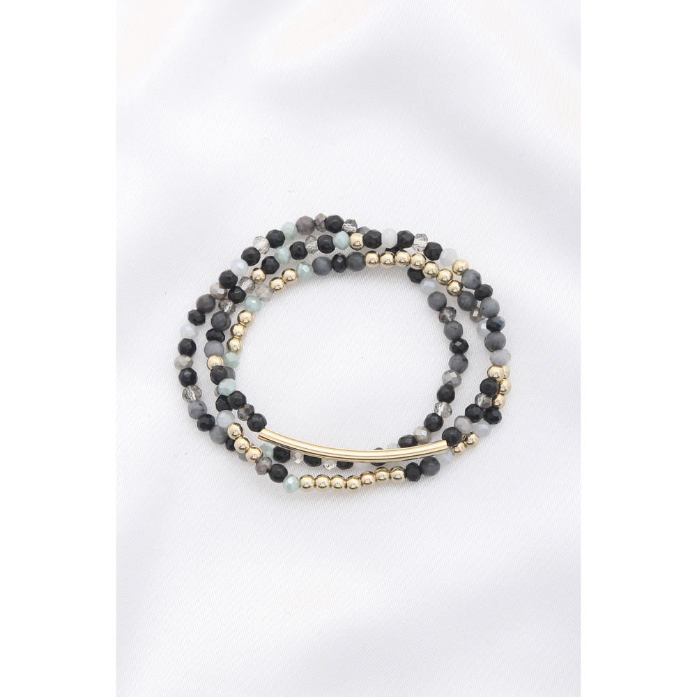 3 Row Glass Bead Stretch Bracelet - Picture 2 of 6